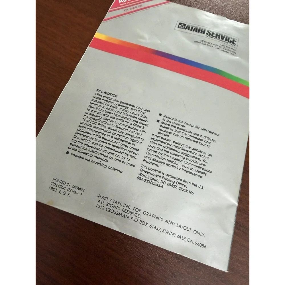 INSTRUCTION MANUAL ONLY - Atari 2600 Video Computer System Model CX2600 - 1983